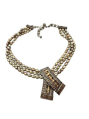 Heidi Daus Necklace Pink Crystal Pearl Bronze Tone  16 to 18 Inch
